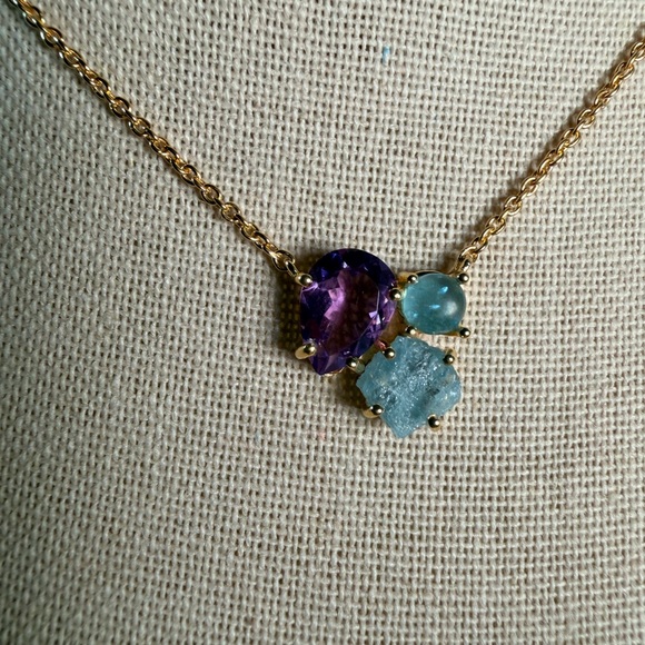 African Amethyst Faceted, Raw Aquamarine & Polished Kyanite Necklace - Picture 2 of 5